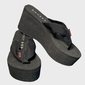 NEW Rocket Dog Crush Black Platform Wedge Flip Flop Sandals Sz 10 90s Thong Y2K